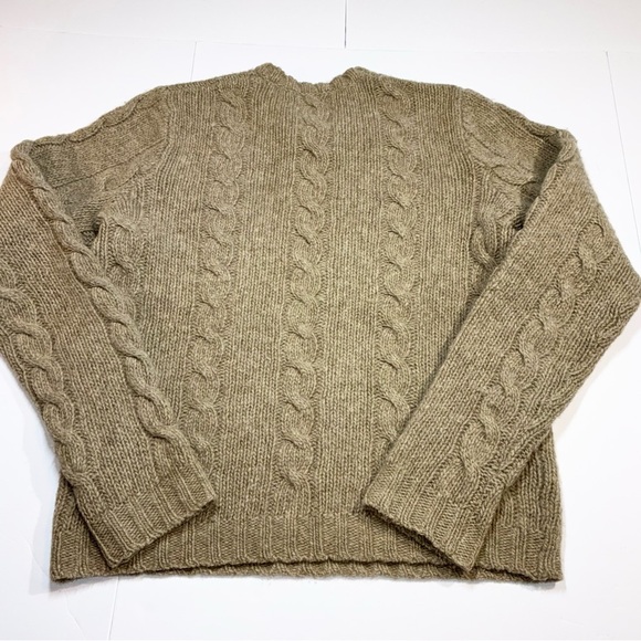 Abercrombie & Fitch Vintage Sweater Mens Large Beige Cable Knit Wool Fisherman - Picture 5 of 6